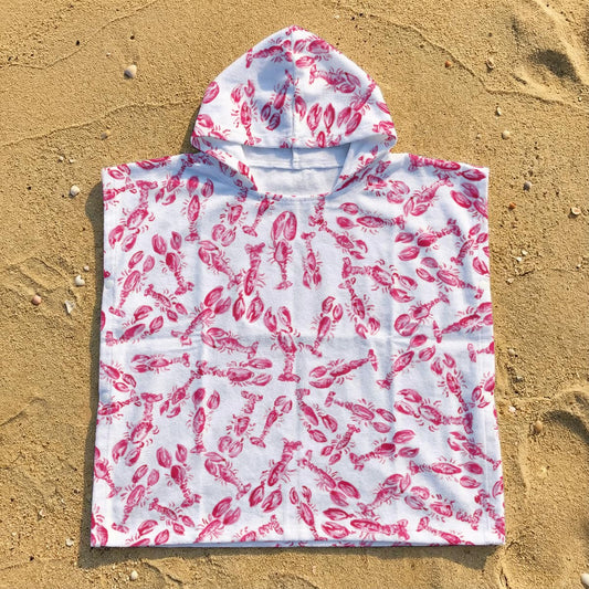 All-Over Print Kid's Hooded Towel Poncho in Lobster Roll Call