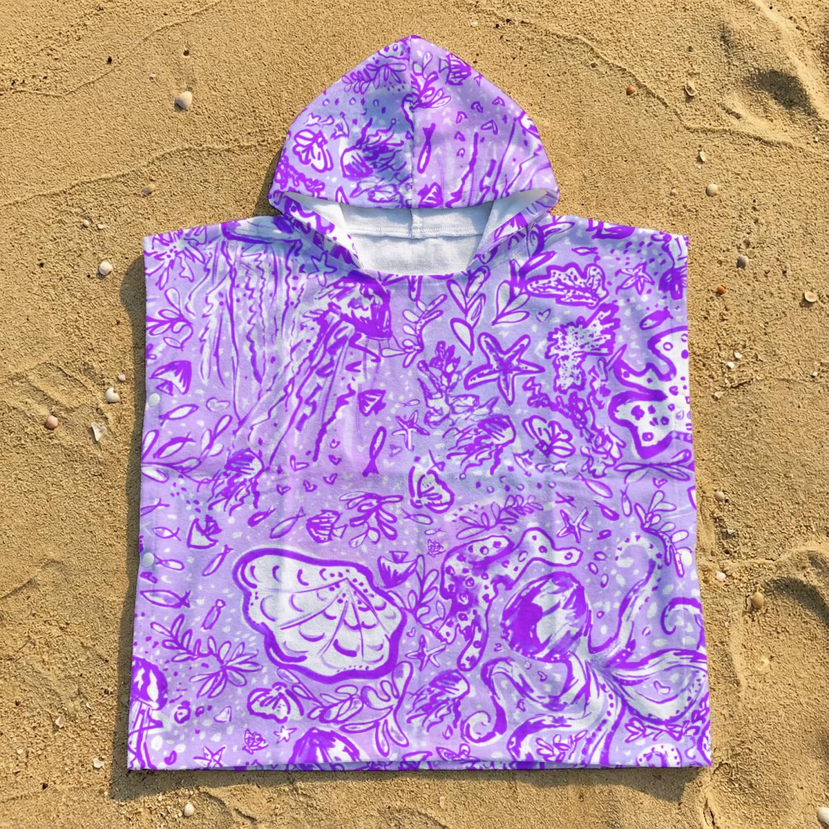 Octopus' Garden Party in Purple Party - Kid's Hooded Towel Poncho