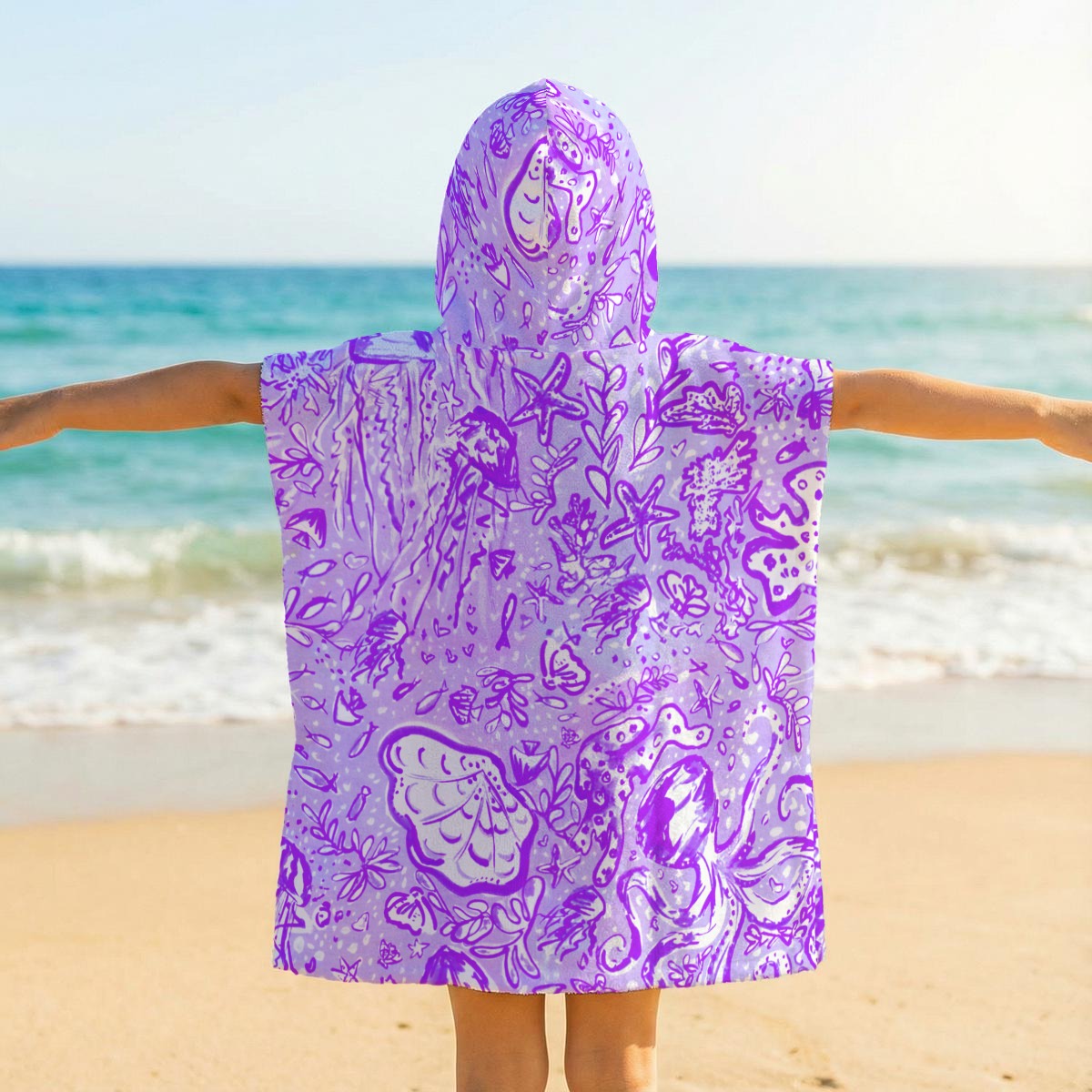 Octopus' Garden Party in Purple Party - Kid's Hooded Towel Poncho