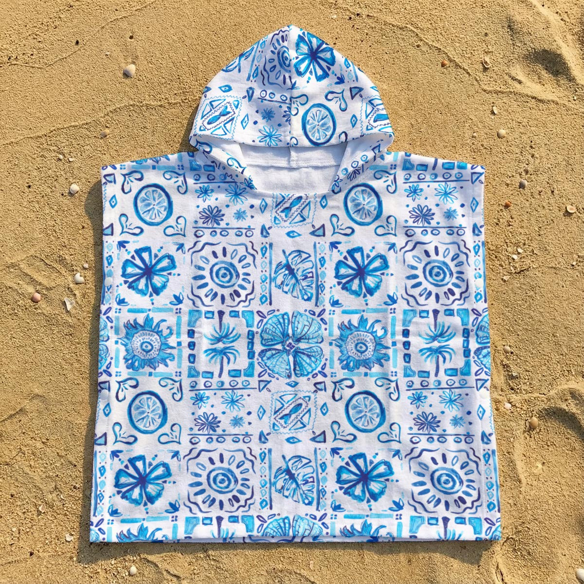 Frond of These Tiles -  Kid's Hooded Towel Poncho