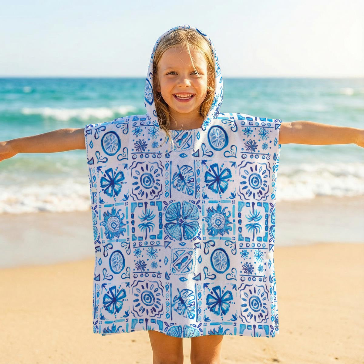 Frond of These Tiles -  Kid's Hooded Towel Poncho