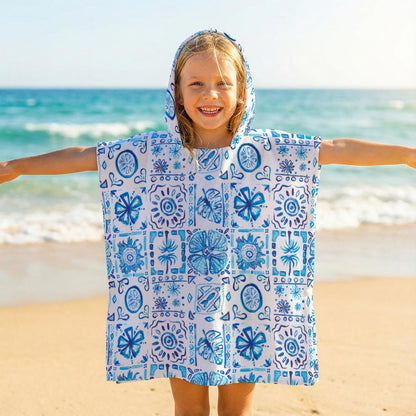 Frond of These Tiles -  Kid's Hooded Towel Poncho
