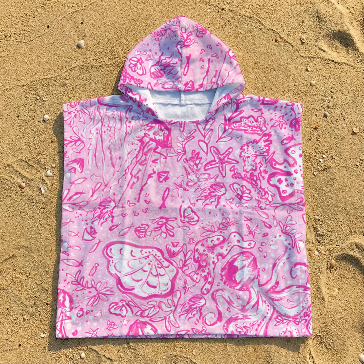 Octopus' Garden Party in Pink on Pink on Pink - Kid's Hooded Towel Poncho