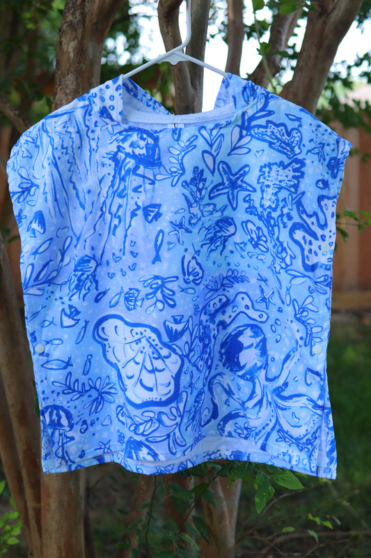 Octopus' Garden Party in Beachy Blue- Kid's Hooded Towel Poncho