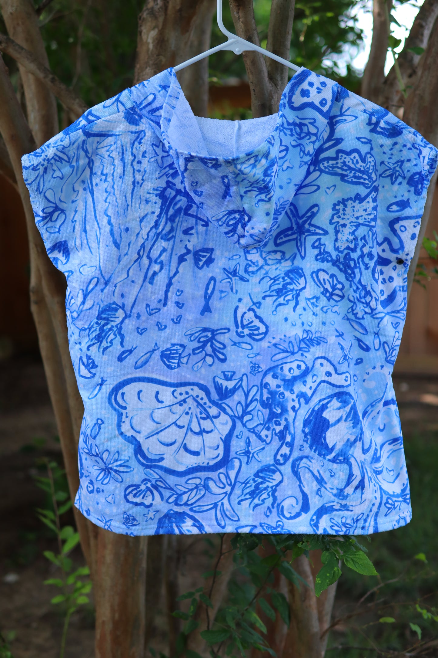 Octopus' Garden Party in Beachy Blue- Kid's Hooded Towel Poncho