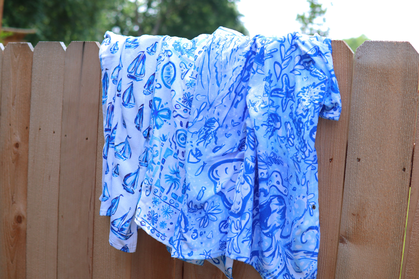 Octopus' Garden Party in Beachy Blue- Kid's Hooded Towel Poncho